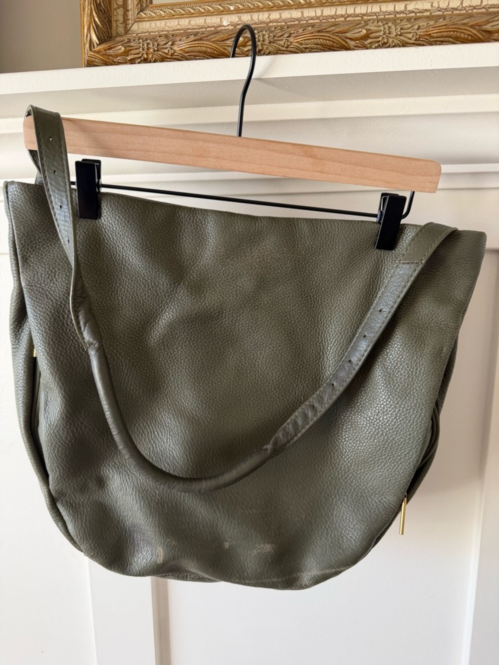 The Sak Olive Green Pebbled Leather Shoulder Bag